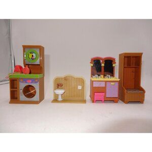 Fisher Price Loving Family Dollhouse Double Bathroom Sink Vanity Hamper and Laun